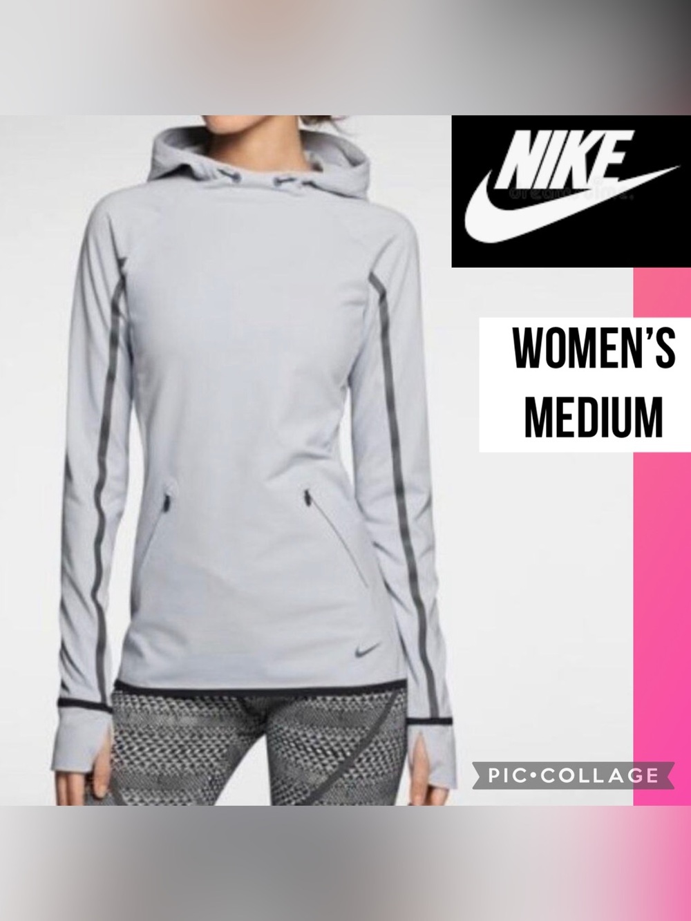 Nike Womens Hoodie Dri-Fit Luxe Premium Running Matte Grey Slim Athletic Fit M